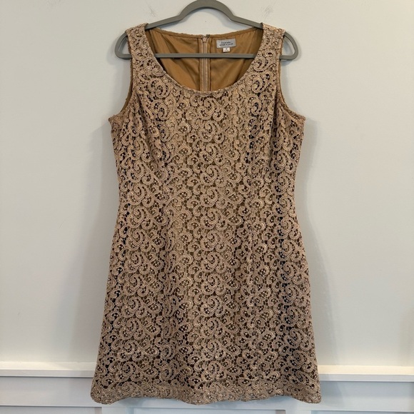 Women’s Tahari brown Elegant Lace Sleeveless shift Dress size 16 - Picture 1 of 7